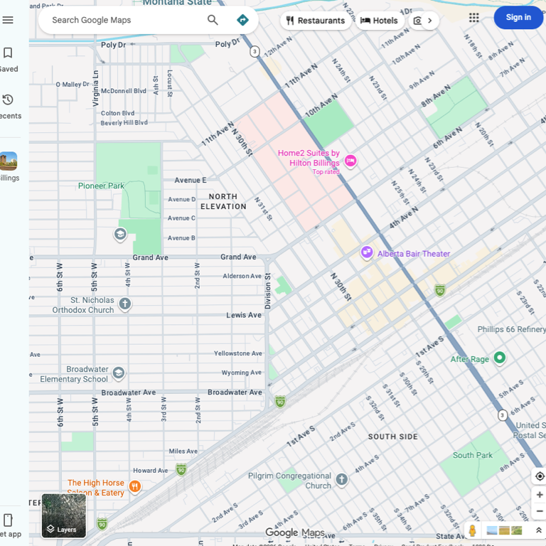 Google Map of Downtown Billings Montana